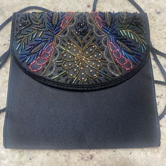 Black multicolored sequin shoulder bag evening‎ bag - Picture 1 of 8